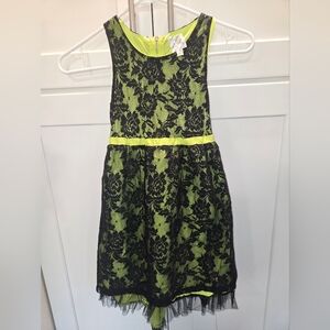 Disney D Signed Electric Green & Black Lace Overlay Dress